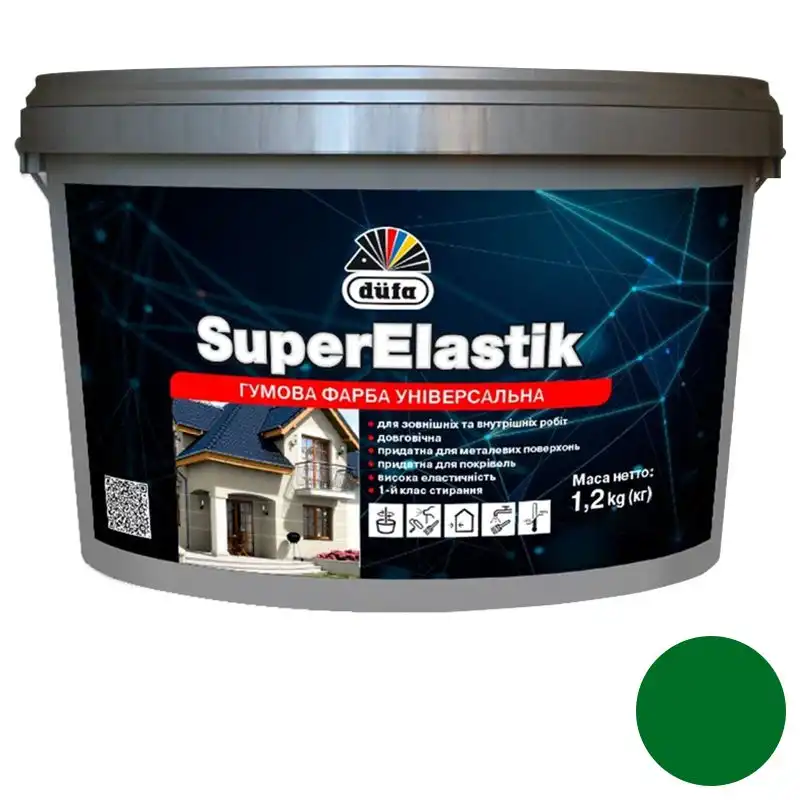 Краска резиновая Dufa SuperElastik, 1,2 кг, RAL 6002, зеленый купить недорого в Украине, фото 1