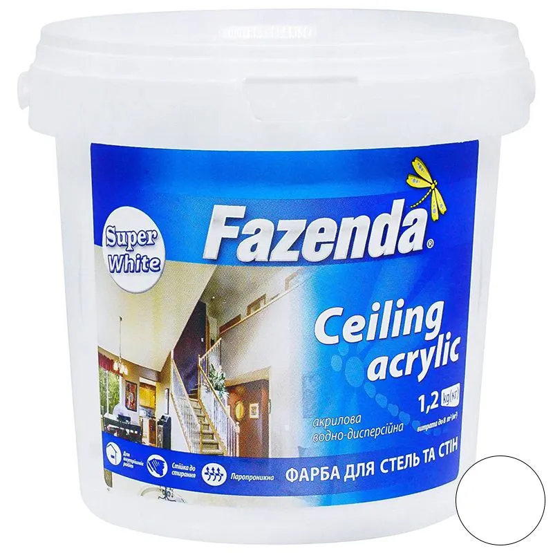 Краска интерьерная Фазенда Ceiling Acrylic, 1,2 кг, белый купить недорого в Украине, фото 1
