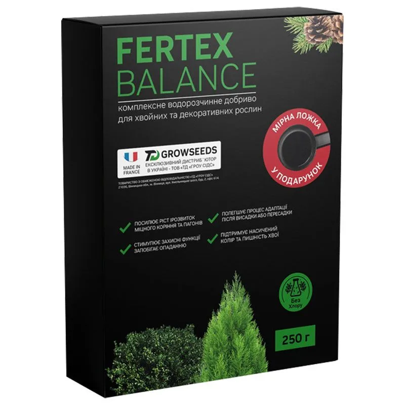 Добриво для хвойних та декоративних рослин Growseeds Fertex Balance, 250 г купити недорого в Україні, фото 1