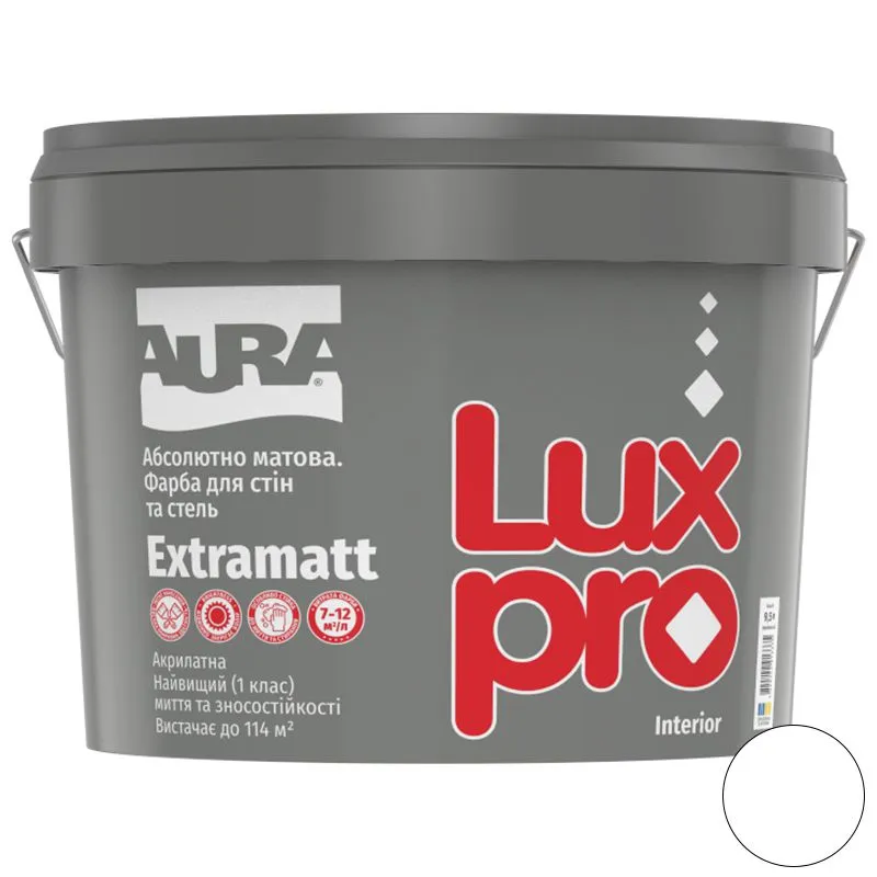 Фарба акрилатна Aura Luxpro Extramatt, 9,5 л, білий, матовий купити недорого в Україні, фото 1