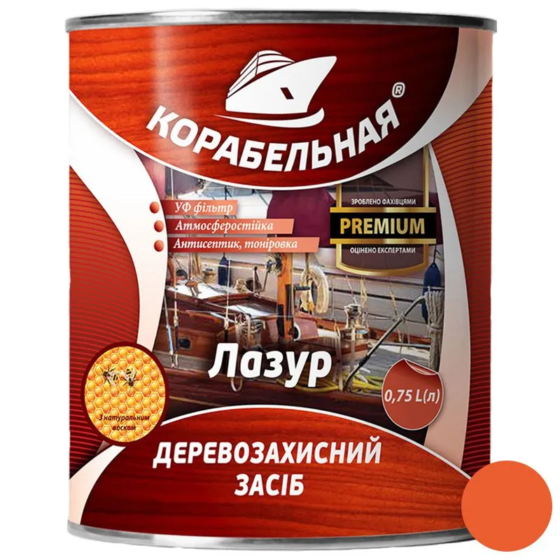 Лазурь деревозащитная с УФ-фильтром Корабельная, 0,75 л, рябина купить недорого в Украине, фото 1
