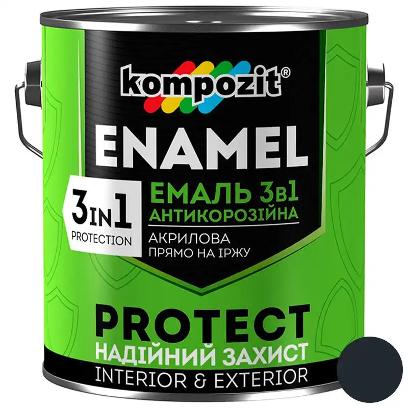 Эмаль антикоррозионная 3в1 Kompozit Protect, 0,75 кг, графит купить недорого в Украине, фото 1