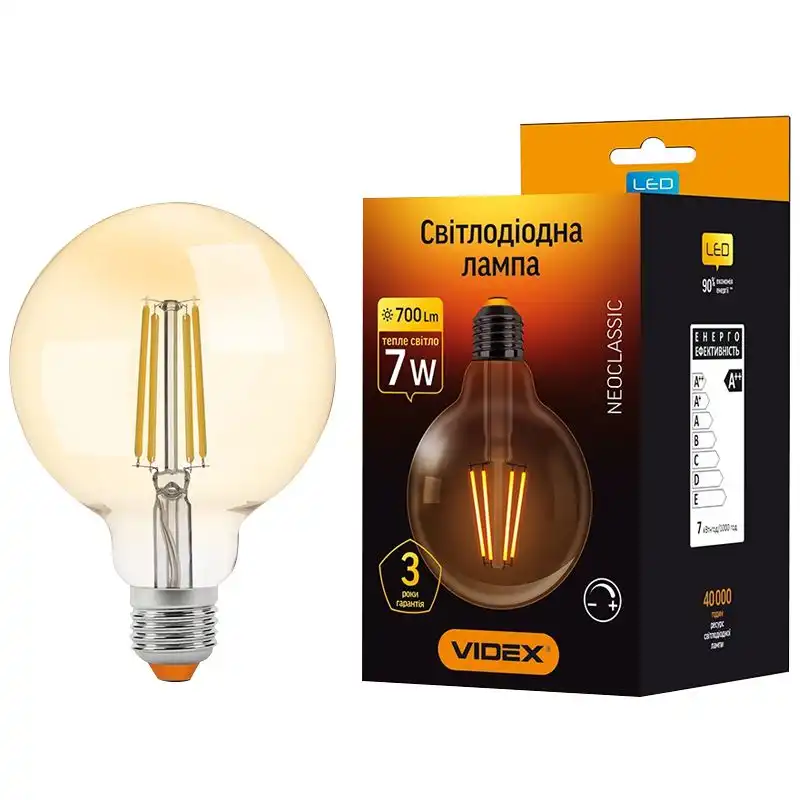 Лампа Videx Filament, 7W, E27, 2200K, VL-G95FAD-07272 купить недорого в Украине, фото 1