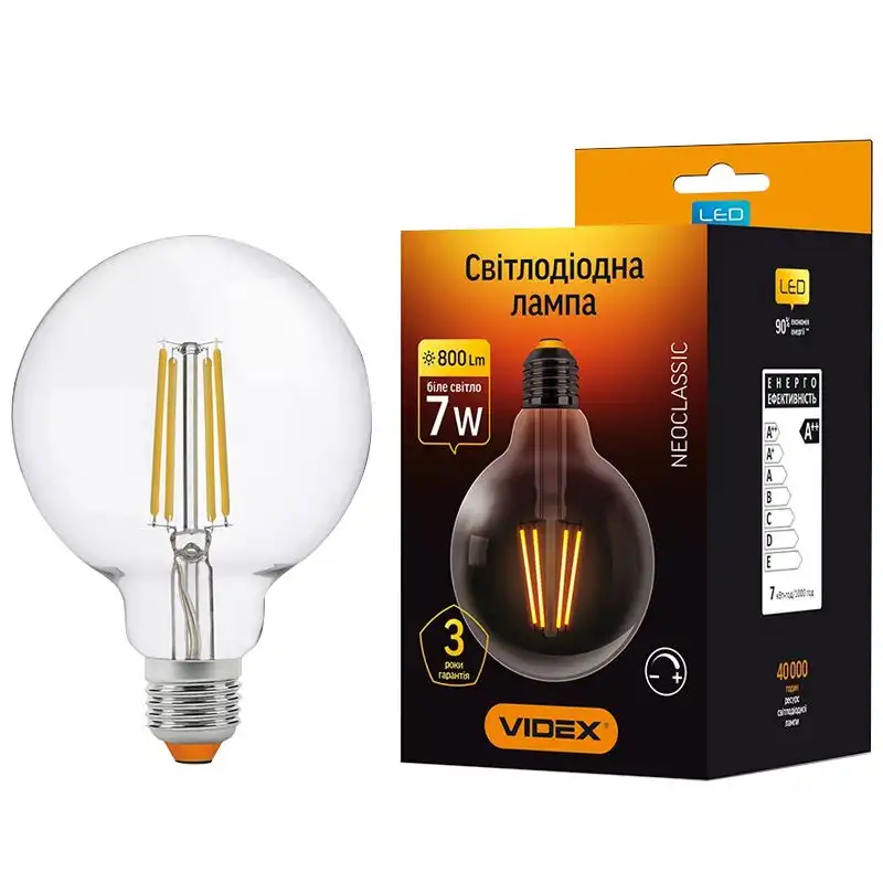 Лампа Videx Filament, 7W, E27, 4100K, VL-G95FD-07274 купити недорого в Україні, фото 1