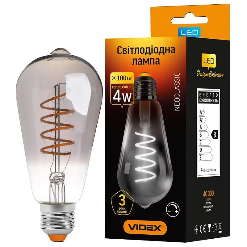 Лампа Videx Filament, 4W, E27, 2100K, VL-ST64FGD-04272 купити недорого в Україні, фото 1