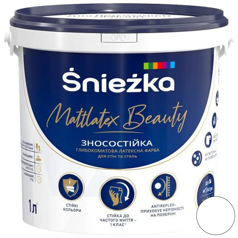 Краска для стен и потолков Sniezka Mattlatex Beauty, 1 л, белый купить недорого в Украине, фото 1