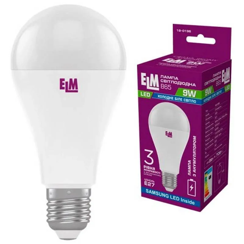Лампа світлодіодна з акумулятором ELM, 9 Вт, 4000 К, 880 Lm, 18-0196 купити недорого в Україні, фото 1