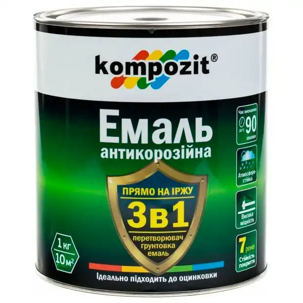 Емаль антикорозійна 3 в 1 Kompozit, 0,75 кг, глянцевий чорний купити недорого в Україні, фото 1