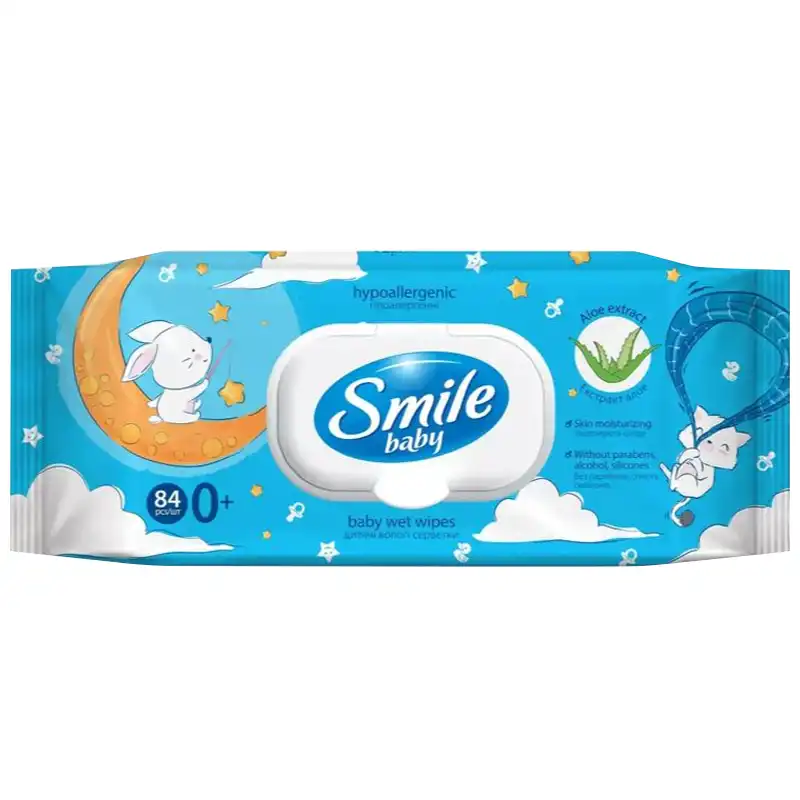 Серветки вологі Smile Baby Екстракт алое, 84 шт купити недорого в Україні, фото 1