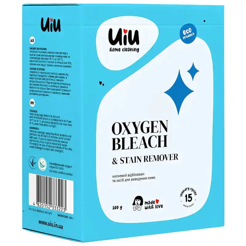 Пятновыводитель + кислородный отбеливатель UIU, 300 г купить недорого в Украине, фото 1