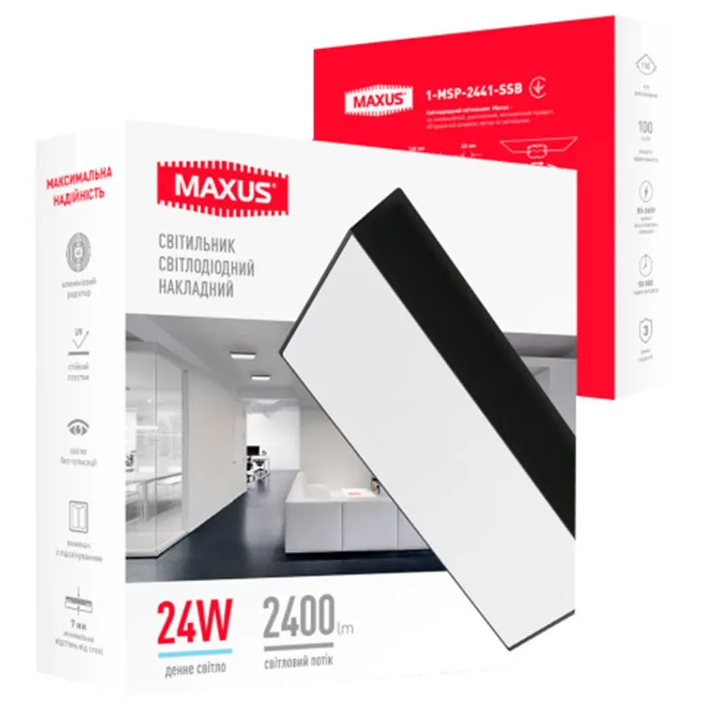 Світильник Maxus SP Ceiling Square Slim Black, 1-MSP-2441-SSB купити недорого в Україні, фото 2