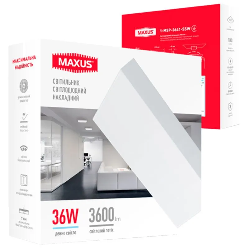 Светильник Maxus SP Ceiling Square Slim White, 36 Вт, 1-MSP-3641-SSW купить недорого в Украине, фото 2