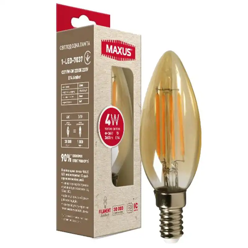 Лампа LED Maxus Amber C37, 4W, E14, 2200K, 1-LED-7037 купити недорого в Україні, фото 1