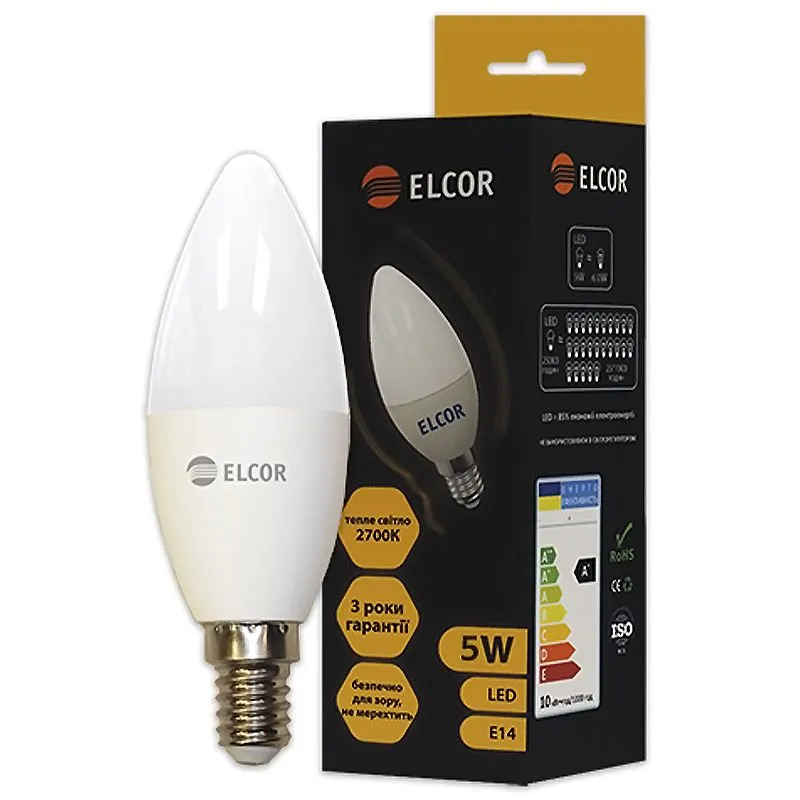 Лампа світлодіодна ELCOR С37, 5 Вт, Е14, 2700K, 534330 купити недорого в Україні, фото 1
