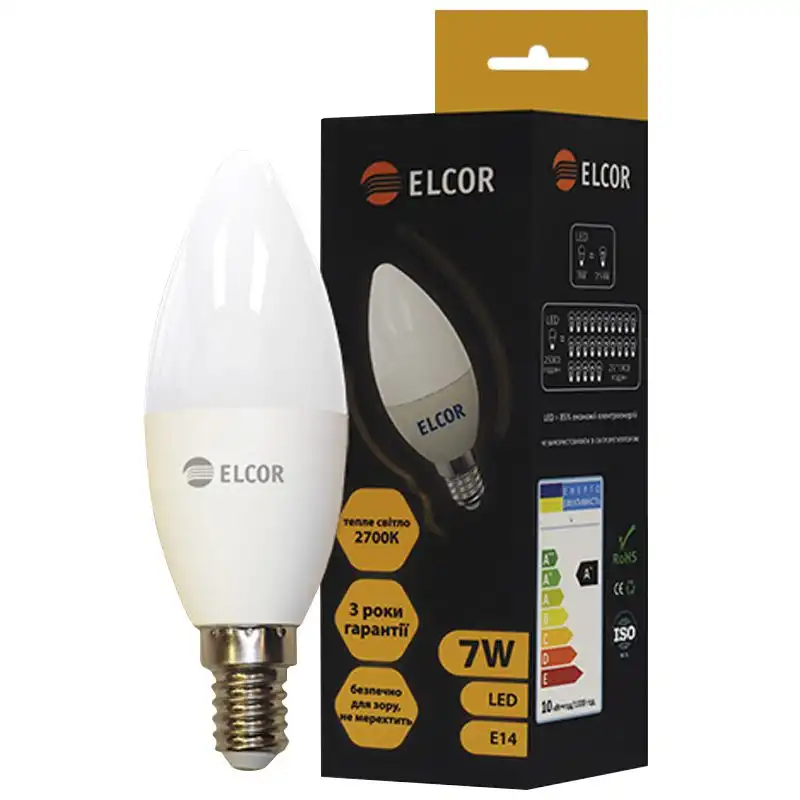 Лампа Elcor Led, С37, 7W, Е14, 2700К купити недорого в Україні, фото 1