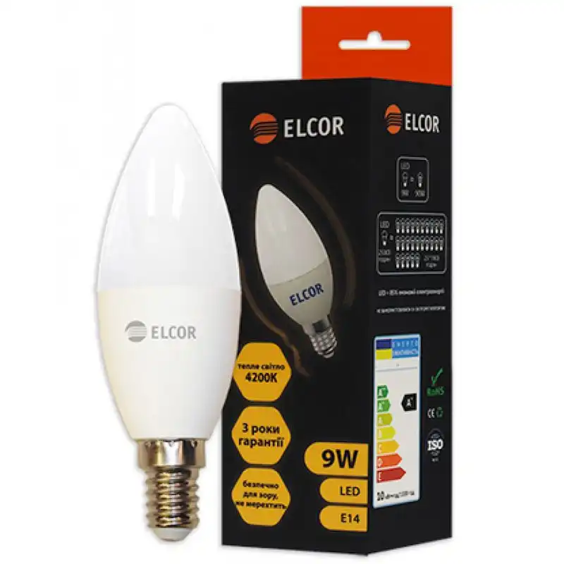 Лампа LED Elcor С37, 9W, Е14, 4200K, 534317 купити недорого в Україні, фото 1