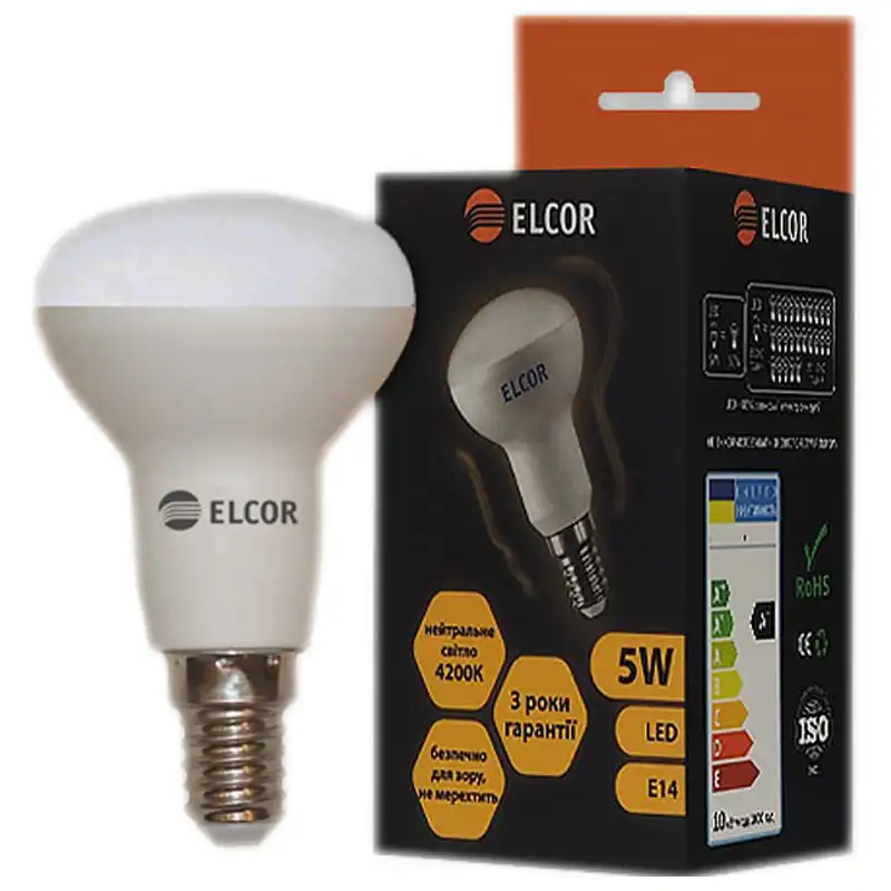 Лампа LED Elcor R50, 5W, Е14, 4200K, 534323 купить недорого в Украине, фото 1
