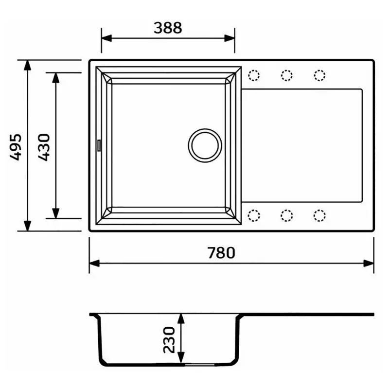 Мойка кухонная Adamant Horizon, 780х495х230 мм купить недорого в Украине, фото 2