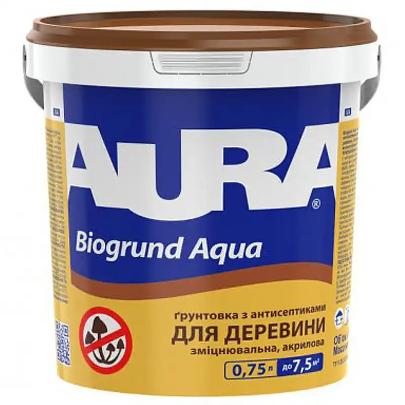 Ґрунтовка антисептична для деревини Aura Biogrund Aqua, 0,75 л купити недорого в Україні, фото 1
