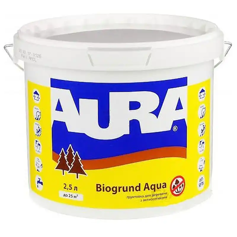 Грунтовка антисептическая для дерева Aura Biogrund Aqua, 2,5 л купить недорого в Украине, фото 1