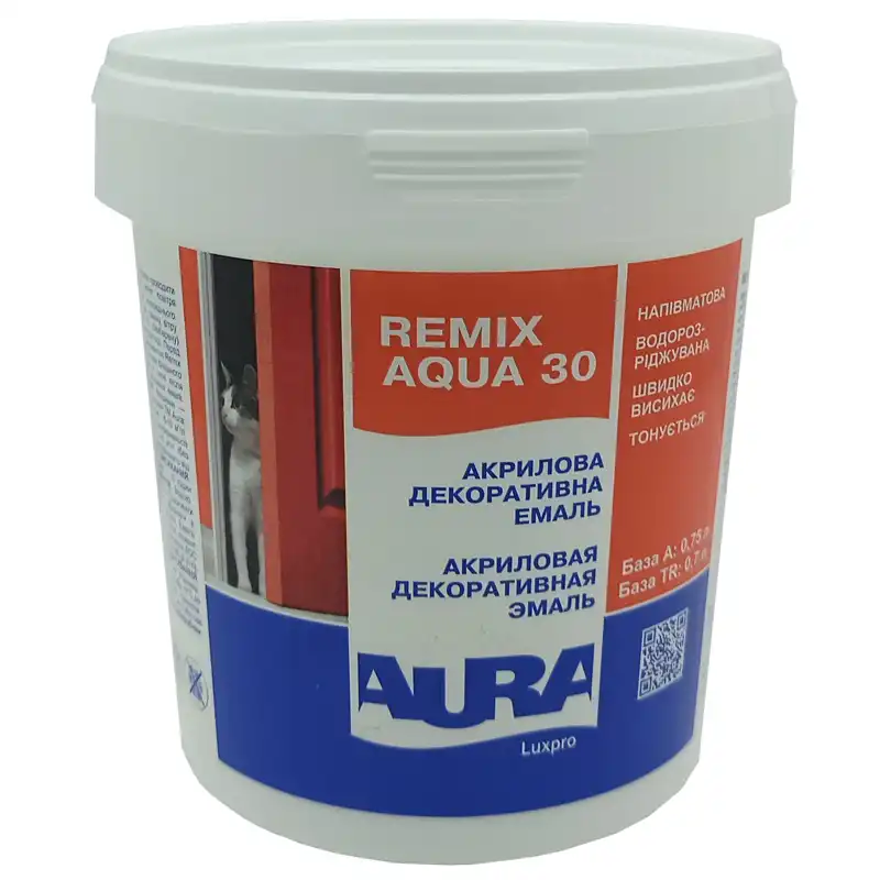 Емаль акрилова інтер'єрна Aura Luxpro Remix Aqua, база TR, 0,7 л, глянцевий прозорий купити недорого в Україні, фото 1
