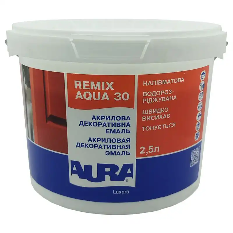 Емаль акрилова для внутрішніх робіт Aura Luxpro Remix Aqua, база TR, 2,5 л, глянцевий прозорий купити недорого в Україні, фото 1