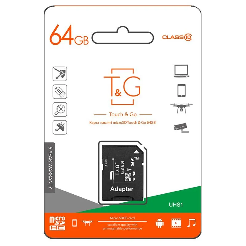Карта пам'яти з адаптером T&G, micro SDXC UHS-1, 64 GB купити недорого в Україні, фото 2