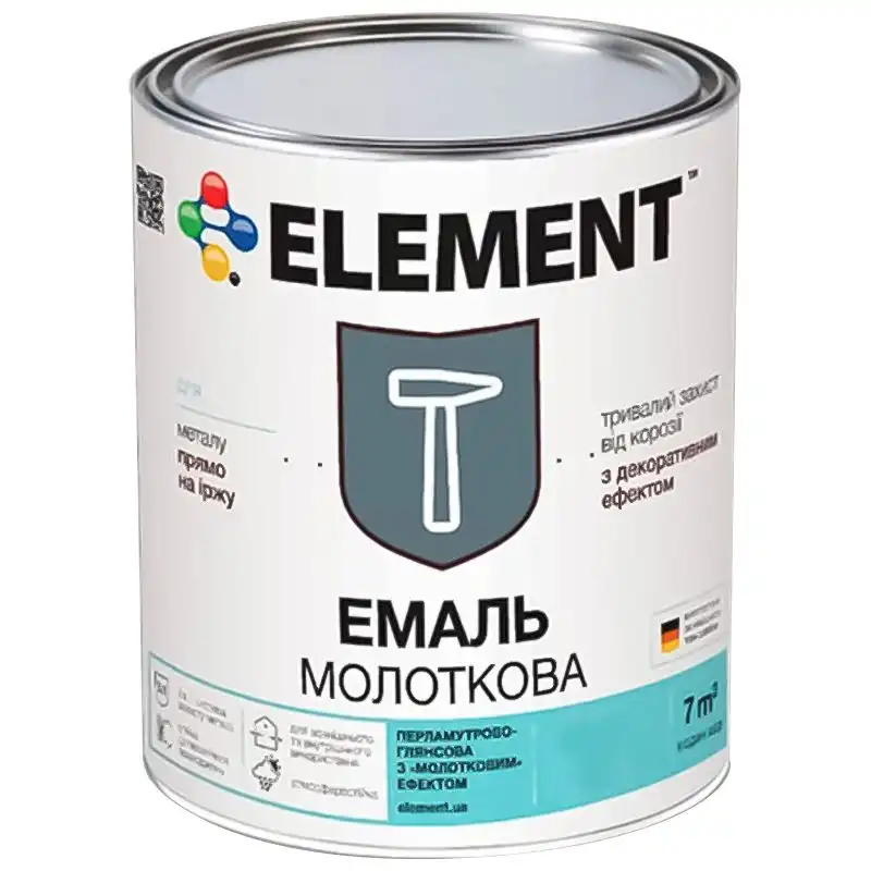 Эмаль с молотковым эффектом 3 в 1 Element, 0,7 кг, глянцевый чёрний купить недорого в Украине, фото 1