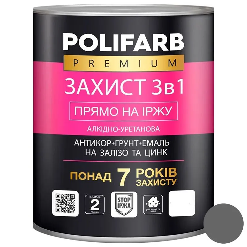 Емаль Polifarb Захист 3 в 1, 2,5 кг, сірий, RAL7042 купити недорого в Україні, фото 1