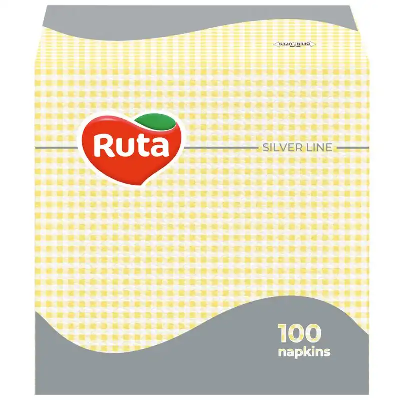 Салфетки столовые Ruta, 1 слой, 100 шт, 24x24 см, жёлтый, 16052236 купить недорого в Украине, фото 1