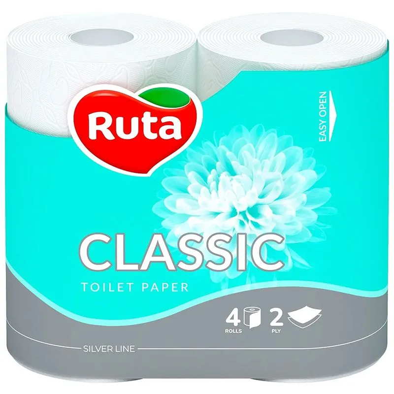 Папір туалетний Ruta Classic, двошаровий, 4 шт., білий, 16039739 купити недорого в Україні, фото 1