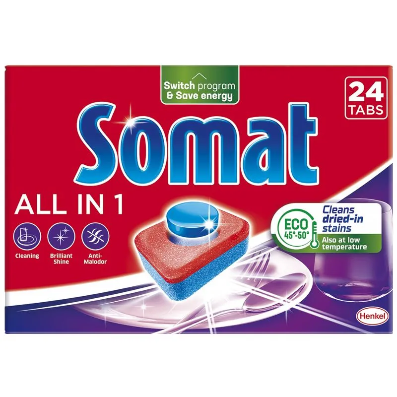 Таблетки для посудомийної машини Somat All in one, 24 шт купити недорого в Україні, фото 1