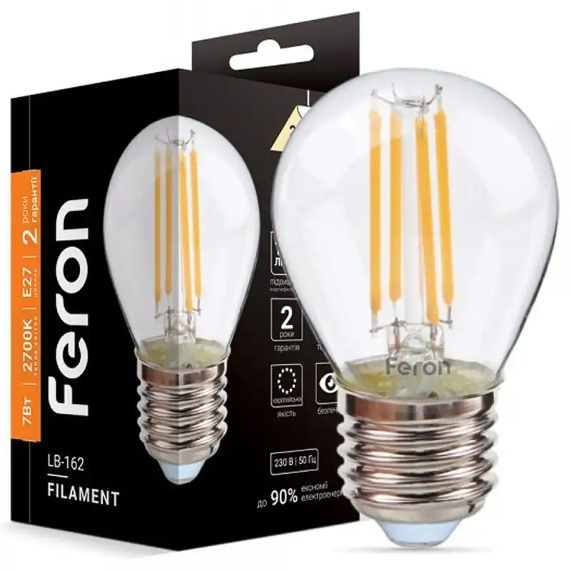 Лампа філамент Feron LB-162 G45, 7W, E27, 2700K, 230V, 6941 купити недорого в Україні, фото 2