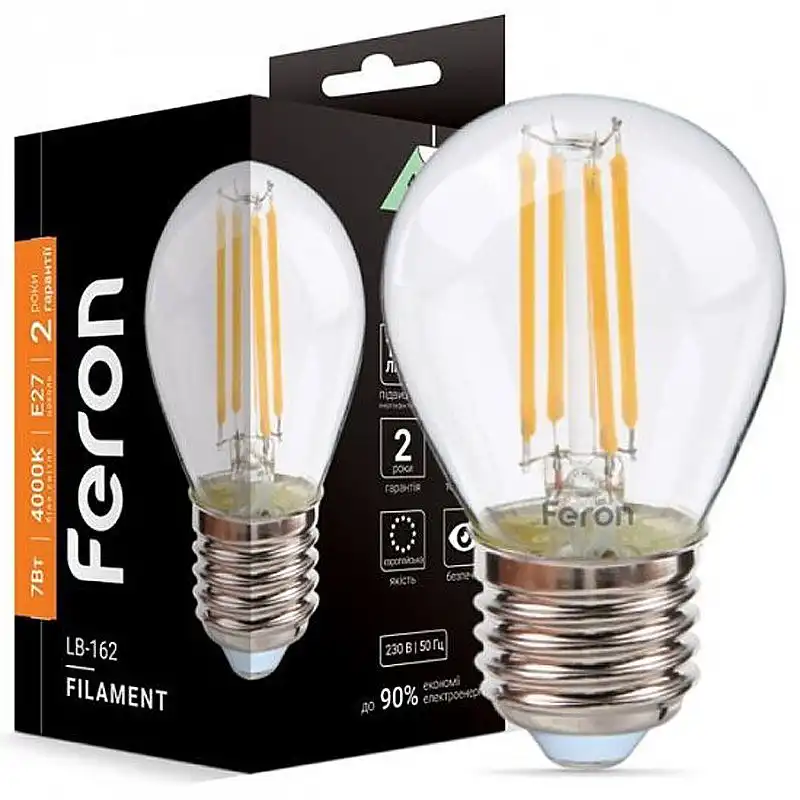 Лампа філамент Feron LB-162 G45, 7W, E27, 4000K, 230V, 6942 купити недорого в Україні, фото 2