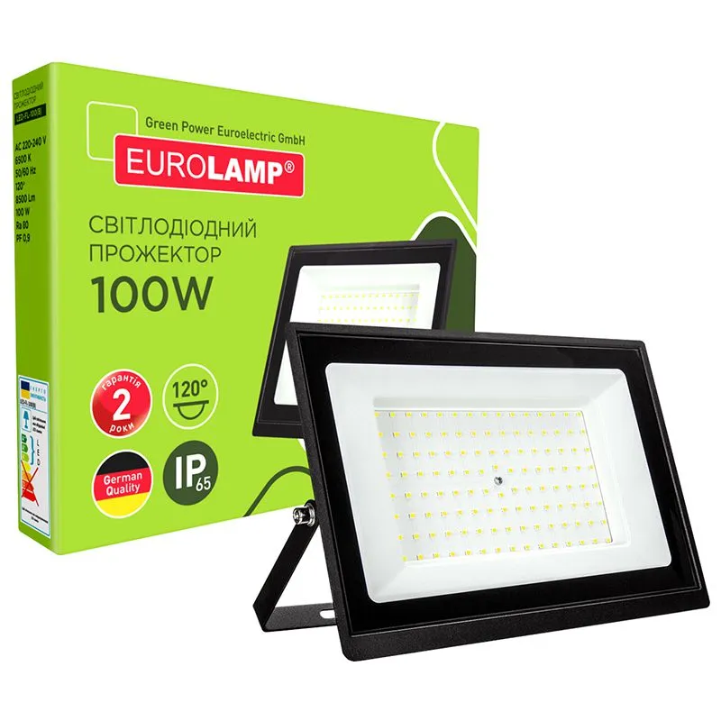 Прожектор світлодіодний з радіатором B Eurolamp SMD, 100 Вт, 6500K, чорний, LED-FL-100(B) купити недорого в Україні, фото 1