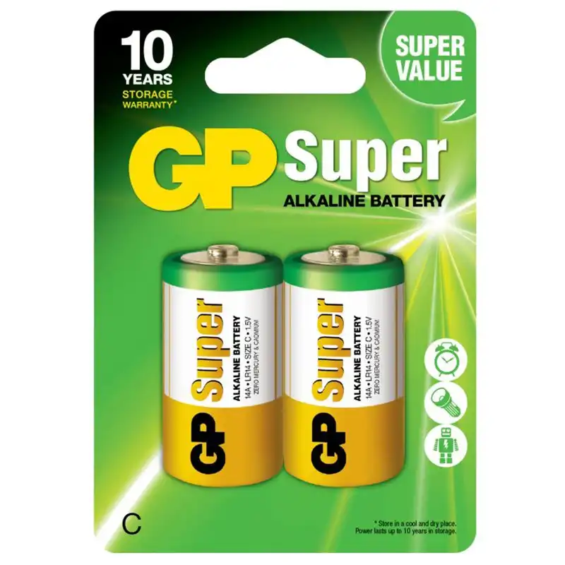 Батарейка GP Batteries Super Alkaline, 1.5V 14A-U2, LR14, C блістер купити недорого в Україні, фото 1
