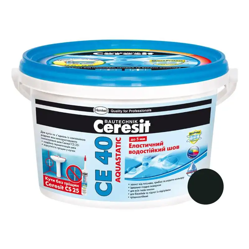 Затирка для швов Ceresit CE-40 Aquastatic, 5 кг, черный купить недорого в Украине, фото 1