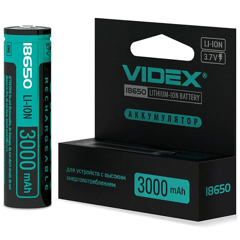 Аккумулятор Videx, 18650-P, Li-Ion, 3000 мА, 24450 купить недорого в Украине, фото 1