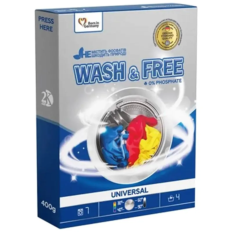 Порошок пральний універсальний Wash&Free, 400 г купити недорого в Україні, фото 1