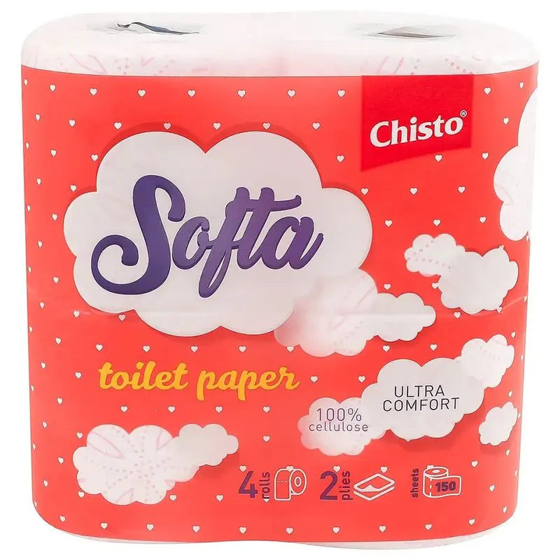 Туалетная бумага Softa Chisto, 4 шт, бело-розовая, 08352 купить недорого в Украине, фото 1