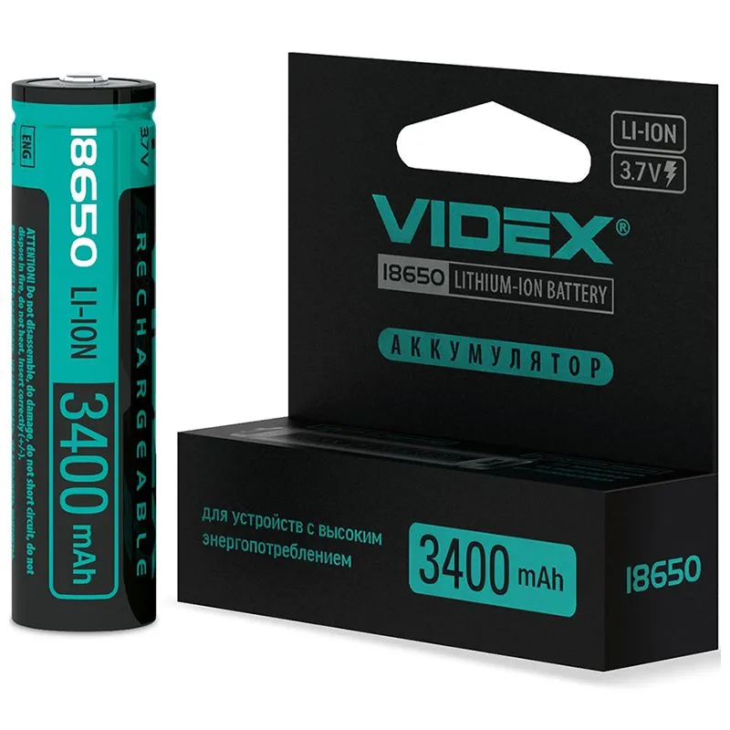 Аккумулятор Videx, 18650-P, Li-Ion, 3400 мА, 24453 купить недорого в Украине, фото 1