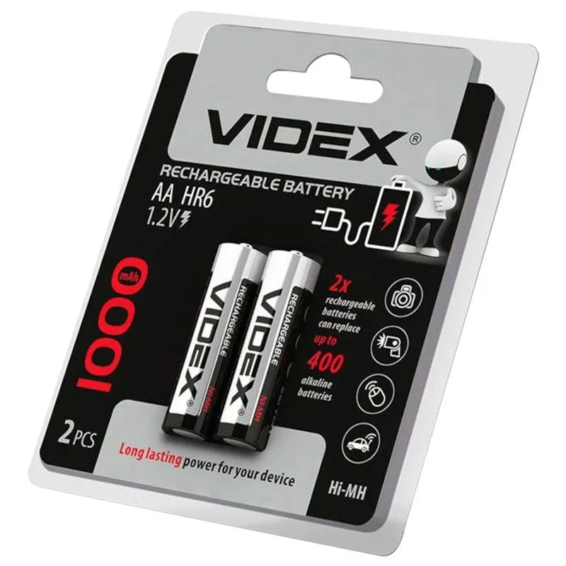 Акумуляторна батарея Videx, AA/HR6, 1000 мА, 2 шт, 23460 купити недорого в Україні, фото 1