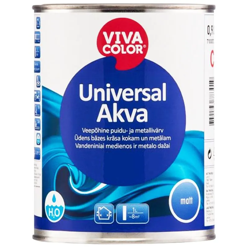 Краска акриловая Vivacolor Universal Akva Matt A, 0,9 л, белый купить недорого в Украине, фото 1