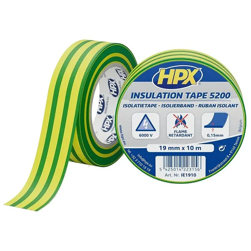 Лента изоляционная HPX HPX5200, 19 мм х 10 м, желто-зеленый, IE1910 купить недорого в Украине, фото 1