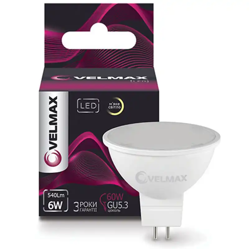 Лампа LED Velmax V-MR16, 6W, GU5,3, 4100K, 21-14-42 купити недорого в Україні, фото 1