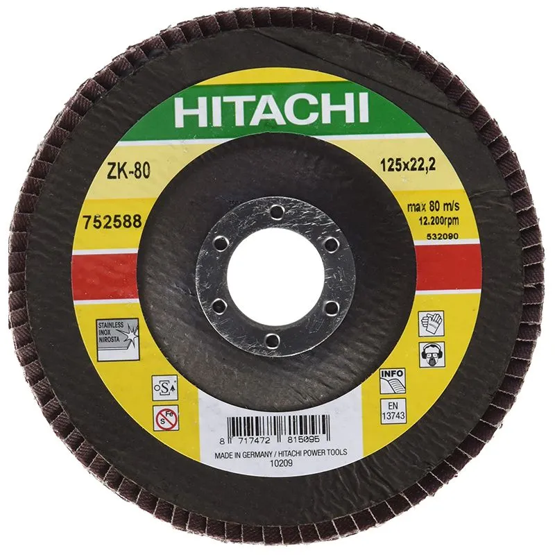 Круг пелюстковий шліфувальний Hitachi, 125 мм, P80, 752588 купити недорого в Україні, фото 1