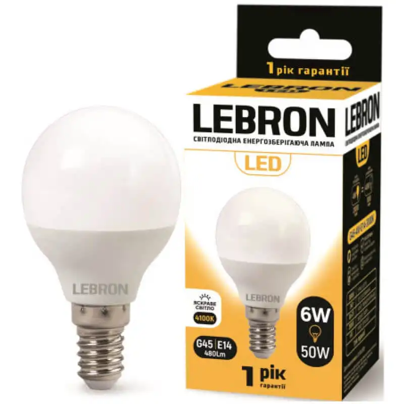 Лампа Lebron L-G45, 6W, Е14, 4100K, 11-12-20 купити недорого в Україні, фото 1