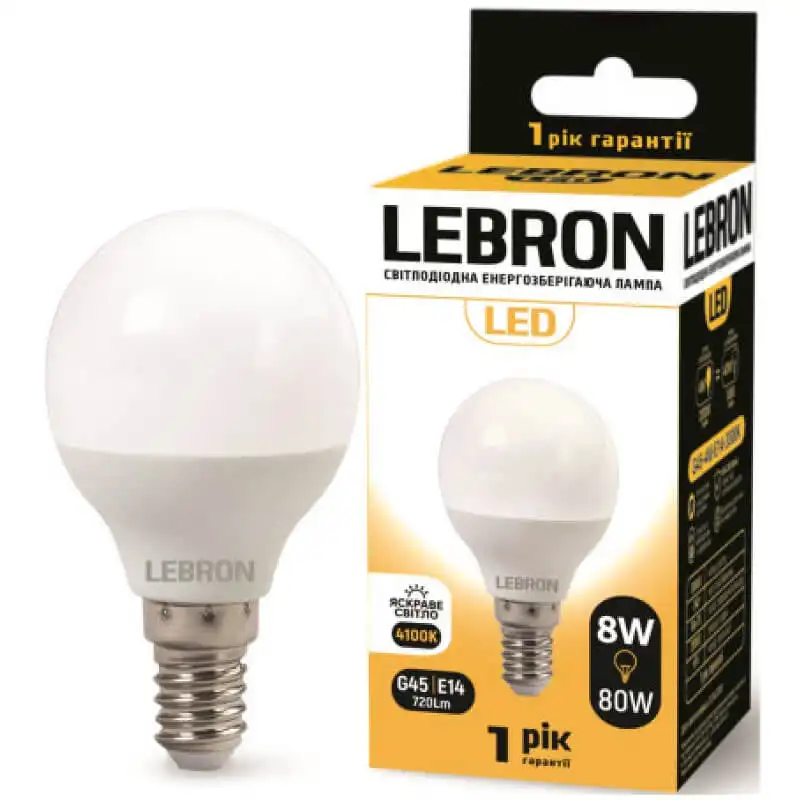 Лампа Lebron L-G45, 8W, Е14, 4100K, 11-12-28 купить недорого в Украине, фото 1
