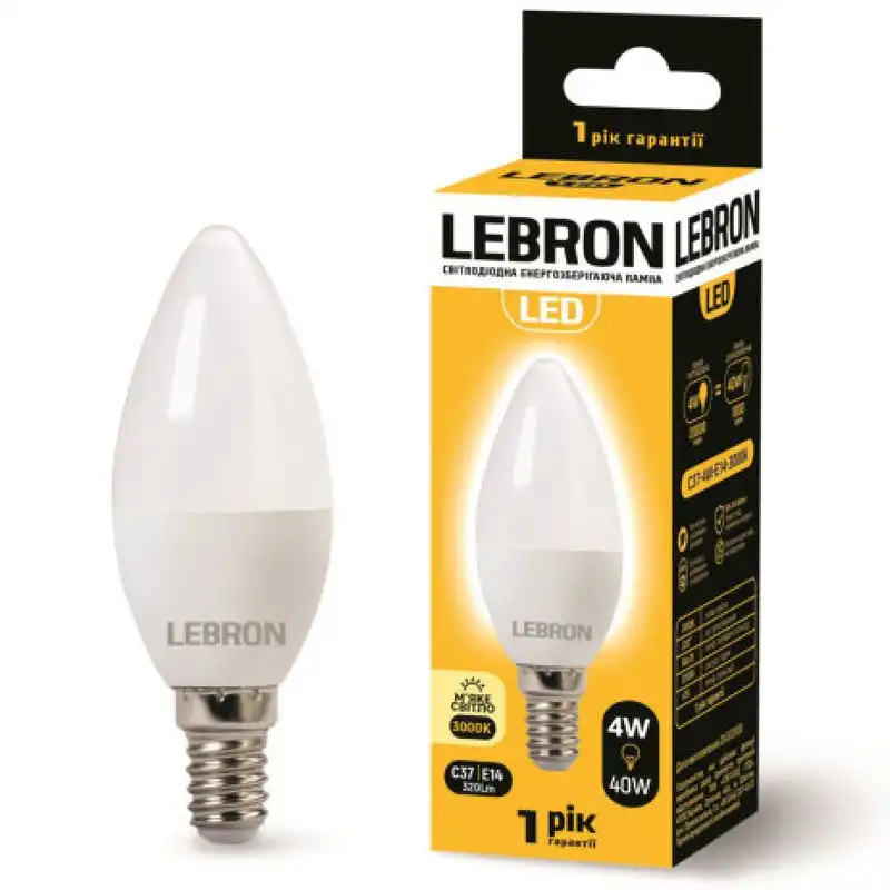 Лампа Lebron L-С37, 4W, Е14, 3000K, 11-13-11 купити недорого в Україні, фото 1
