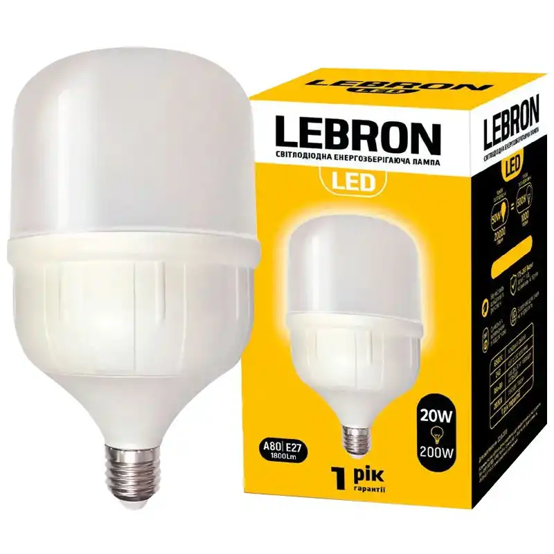 Лампа Lebron L-А80, 20W, Е27, 6500K, 1800 Lm, 11-18-12 купити недорого в Україні, фото 1